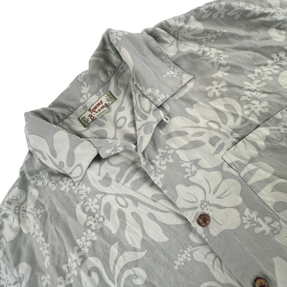 Tommy Bahama Mens XL Button Down Shirt Sage Green Floral Silk‎ Short Sleeve